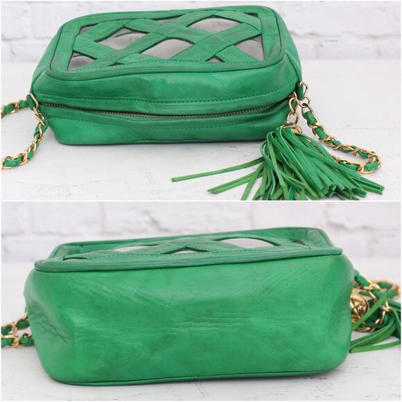 Chanel Vintage PVC Shoulder Bag Green Lambskin Leather Purse A2999 - Picture 8 of 9